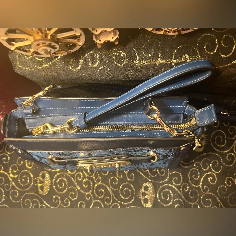 Coach Swagger Exotic Python Snake Skin Blue and Black Crossbody Wristlet